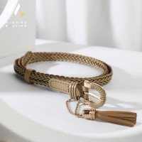 ราคา Morning Routine Petit Tresse Sand Beige เข็มขัดสาน เข็มขัดถักเปีย สายหนังแท้ เส้นเล็กกว้าง 1 5 ซม (11899581528)