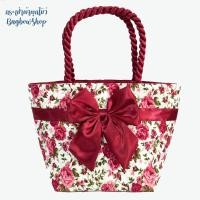 ราคา กระเป๋าสายเกลียว ขนาด M กระเป๋าถือ กระเป๋าสะพายไหล่ กระเป๋าผูกโบว์ ลายดอกกุหลาบสีแดง (7193836612)