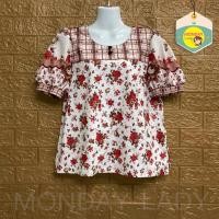 ราคา เสื้อสาวอวบ แฟชั่นเสื้อแขนสั้นผู้หญิง เสื้อคอกลมแขนตุ๊กตา ลายดอกไม้แถบสก็อต Monday Lady พร้อมส่ง (13963047973)