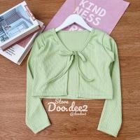 ราคา เสื้อคลุม ครอป ผูกโบว์หน้า ผ้าร่องไฮโซ (21949824737)