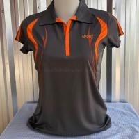 ราคา เสื้อออกกำลังกาย เสื้อกีฬา Sports สีเทาแถบส้ม คอปก คอวี เนื้อผ้าคุณภาพสูง Polyester (21470829047)