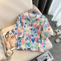 ราคา Suligoเสื้อเชิ้ตแขนสั้น เสื้อฮาวายใส่ไปเที่ยวทะเลสวยๆ เสื้อลายการ์ตูนหัวใจสีฟ้า สวยๆแฟชั่นเกาหล Clothing (23283793345)