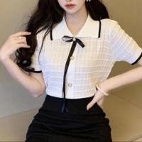 ราคา PLUS พร้อมส่ง เสื้อคอปก ครอปคอปก เสื้อแฟชั่นผูกโบว์ ทรงคุณหนู มีโบว์ผูกหน้า เรียบหรูดูดีสุดๆ (20851629248)