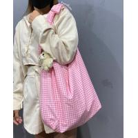 ราคา กระเป๋าผ้าสีชมพู ลายตารางเล็ก สีชมพูครีม pink bag น่ารัก (16462687040)