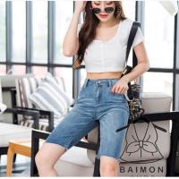 ราคา Mahahengcloset กางเกงยีนส์เอวสูง สามส่วน ผ้ายืด กางเกงยีนส์ Mahahengcloset (22769940778)