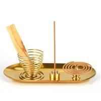 ราคา กระถางธูป4ใน1เครื่องดักเถ้าทองเหลืองแท่นจุดเครื่องหอมสำหรับกรวยกำยานแบบขดธูปก้านเสจ Palo Santo ที่ใส่เครื่องหอมแท่งไม้ที่จับปราชญ์อุปกรณ์ตกแต่งการทำสมาธิโยคะทำสมาธิ (23175466583)