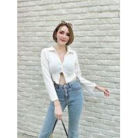 ราคา เสื้อครอปแขนยาว กระดุมหน้า ผ้าเปลือกไม้อัดย่น (19283530341)
