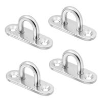ราคา 4Pcs Stainless Steel Oblong Pad Eye Plate Staple Ring Hook Loop U shaped Design Screws Mount Hook Hanger (22876031585)
