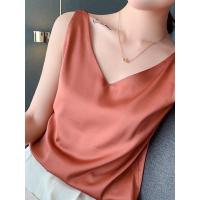 ราคา เสื้อคอวี กล้ามซาติน ผ้าเครปซาติน M XL เรียบหรู (21645843400)
