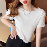 ราคา ไหมน้ำแข็งอเนกประสงค์หูไม้สลิมมิ่งเข้ารูปพอดีแขนสั้นซัมเมอร์ของผู้หญิงเสื้อยืดปักเลื่อมใหม่ (21898079545)