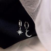 ราคา VENTFILLE 925 Sterling CZ Star Moon Asymmetric Hoop Earrings for Women Girls Gold Silver Color Party Jewelry Gifts (19819036327)
