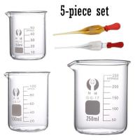 ราคา 5ml 100ml 150ml 200ml 250ml 300ml 400ml 500ml Borosilicate Glass Low Form Beaker with Glass Dropper Chemistry Lab Heavy Wall (19793834263)