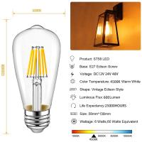 ราคา หลอดไฟโคมไฟ LED เอดิสันหลอดไฟ LED DC 12V 24V หลอดไส้หลอด ST58 A60 6W แนววินเทจ (20636359665)