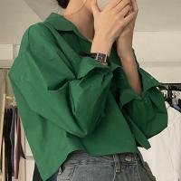 ราคา เสื้อเชิ้ตแขนยาวเปิดหลัง สั้นโชว์เอว ดีไซน์พิเศษ (23166310966)