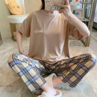 ราคา SiFree สาวชุดนอนฤดูร้อน เสื้อยืดแขนสั้นกับกางเกงลายสก๊อต ชุดลำลองสุภาพสตรีหวาน กางเกงชุดนอนลายสก๊อตน่ารัก (23224549633)
