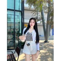 ราคา ชุดเซต3ชิ้น เสื้อคลุม เกาะอกผูกคอมาพร้อมกับกางเกงขาสั้นน่ารักไ อก32 38 เอว24 32 (23402041587)