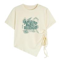 ราคา เสื้อยืดแขนสั้นมีสายรูดเสื้อเอวลอยสตรี (22933509848)