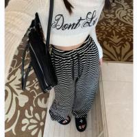 ราคา กางเกงขายาวทรงหลวมเอวสูงลายทางสีดำขาวสำหรับผู้หญิง กางเกงขายาวลำลอง ทรงหลวม ทรงตรง กางเกงขายาวแบบยาวคลุมเข่า (23167645416)