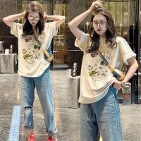 ราคา เสื้อยืดคอกลมแขนสั้นผ้าฝ้ายแท้ 100 สำหรับผู้หญิง สไตล์ฤดูร้อน เสื้อแขนยาวหลวม สีพื้น ไซส์ใหญ่ เสื้อยืดผู้หญิง (22695112445)