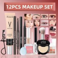 ราคา ชุดแต่งหน้า9 12ชิ้นรองพื้นเหลวปกปิดทั่วใบหน้าแป้งรองพื้นอัดแข็งคอนซีลเลอร์มาสคาร่าดินสอเขียนคิ้วกันน้ำแป้งทาแก้มพัฟแป้ง Kuas Rias ที่ดัดขนตาเครื่องสำอาง (22767739922)