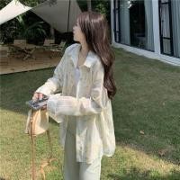 ราคา เสื้อเชิ้ตแขนยาวป้องกันแสงแดด น้ำหนักเบา Flowy หลวม Fit Button Up Polo Neck ลายสก็อต ลาย ผู้หญิง ชุดกึ่งทางการ เสื้อเชิ้ต (22710876849)