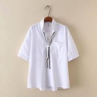 ราคา เสื้อเชิ้ตคอตั้งแขนสั้นหลวมสไตล์เกาหลีสำหรับผู้หญิงไซส์ใหญ่ กระเป๋าแบบติดรูปเสื้อทรงเข้ารูป ทรงเข้ารูป (22990145501)