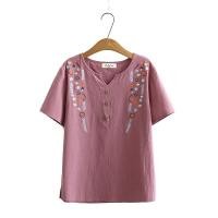 ราคา เสื้อเชิ้ตคอวีแขนสั้นผ้าฝ้ายลินินปักลาย 3 กระดุม ไซส์ใหญ่ เสื้อเชิ้ตแขนสั้นคอวีสำหรับผู้หญิงไซส์ใหญ่ ทรงหลวม ทรงเข้ารูป (22893382312)