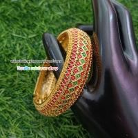 ราคา กำไลข้อมือ ลายพิกุลลายไทยดอกไม้ฉลุ สีลงยา เครื่องประดับชุดไทย กำไลข้อมือรุ่น 20228 ราคาต่อ 1 วง (18975905776)