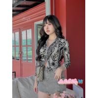 ราคา เสื้อครอปซีทรูพิมพ์ลายกำมะหยี่แขนยาว งานตรงปก (22335023584)