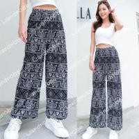 ราคา พร้อมส่งร้านในไทย กางเกงช้างขายาว ผ้าบางเบา กางเกงช้างขาปล่อย เอวยางยืด (21334135102)