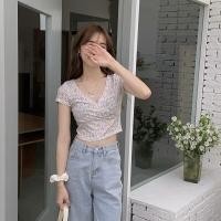 ราคา PX เสื้อเที่ยวค่าเฟ่ เสื้อลายลูกไม้สุดคิ้วท์ เสื้อผู้หญิง คอลึกแขนสั้น สไตล์เกาหลี ลูกไม้สีฟ้าเหลือง สีม่วงเหลือง (22610472512)