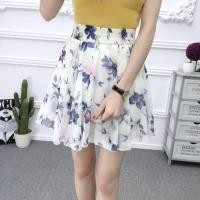 ราคา ฤดูร้อน 2024 สูง เอว Flared Mini กระโปรง พร้อม ยืดได้ Band Fresh ลายดอก กึ่งโปร่งใส ผ้าชีฟอง วัสดุ สไตล์เกาหลี (20121064402)