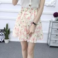 ราคา ฤดูร้อน 2024 สูง เอว Flared Mini กระโปรง พร้อม ยืดได้ Band Fresh ลายดอก กึ่งโปร่งใส ผ้าชีฟอง วัสดุ สไตล์เกาหลี (20121064395)