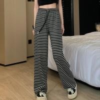 ราคา กางเกงขายาวทรงตรงผ้าไหมน้ำแข็งลายทางสีดำขาวสำหรับผู้หญิง กางเกงขายาวทรงหลวมเอวสูง ทรงหลวม ทรงยาวคลุมเข่า (23259918222)