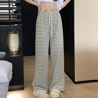 ราคา กางเกงขายาวทรงตรงเอวสูงผ้าไหมน้ำแข็งลายทางสีดำขาวสำหรับผู้หญิง กางเกงขายาวทรงตรงผ่าข้าง ทรงหลวม สวมใส่สบาย (23285383402)