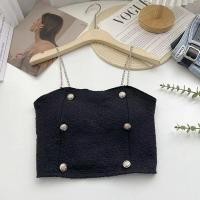 ราคา keu d พร้อมส่ง เสื้อสายเดี่ยว งานโซ่ ทรงครอป หลังสม็อค แต่งกระดุมทอง (21414781797)