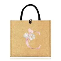 ราคา Jute Tote Bag Shopper Bags Lady Eco Reusable Clutter Storage Bag Shopping Handbags Fabric Original Print Pink flower Series (22383711724)