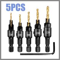 ราคา ดอกลบคม มีรู ชุดดอกสว่านเจาะผายหัว ดอกเจาะผายหัว ซ่อนหัวสกรู น็อต พร้อมดอกสว่าน เคลือบไทเทเนียม ชุดดอกสว่านเจาะผายหัว 5 ชิ้น ขนาด 56 810 12 mm (22030654516)