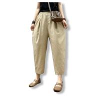 ราคา กางเกงผ้าฝ้ายผสมลินิน ทรงกระบอกใส่สบาย สม็อครอบตัว กระเป๋า 2 ข้าง ขา 7 ส่วน (9342399717)