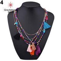 ราคา Gravitational Wave ผู้หญิง Boho สไตล์ชาติพันธุ์พู่ขนนกลูกปัด Multi Layer Chain สร้อยคอ (9147532679)