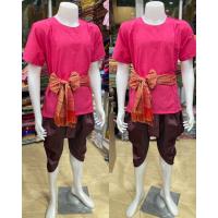 ราคา ชุดไทยผู้ชาย ชุดไทยพื้นเมือง เสื้อคอกลมผ้าคอตตอน โจงกระเบน ผ้าคาด (22759136061)