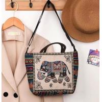 ราคา MZ2922 กระเป๋าสะพายผ้าทอ ถือได้สไตล์โบฮีเมียน ลายช้างสุดฮิต พร้อมส่งจากไทย (22605636589)