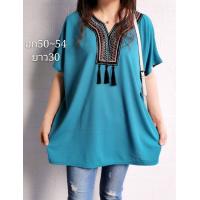 ราคา เสื้อคอวีมีสายห้อยเก๋ๆสีเข้มดูเรียบหรูสาวอวบสาวอ้วน (5715910750)