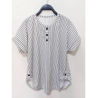 ราคา เสื้อยืดคอกลมแต่งกระดุมแขนสั้นลายริ้ว อก42 50ยาว27นิ้วผ้ามูลเวป (16478753797)