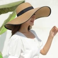 ราคา หมวกสาน คาดสีดำ สีพื้น หมวกกันแดดเที่ยวทะเล หมวกสานปีกกว้าง แฟชั่น สำหรับผู้หญิง A053 สีขาว สีครีม สีกากี ดำ (22852294257)