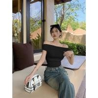 ราคา เสื้อปาดไหล่ สีขาวรัดรูปแบบสั้นเสื้อเปิดหลัง เสื้อครอป โชว์ สะดือเซ็กซี่สาวฮอต ผู้หญิง Lady Women Clothing เสื้อยืด (23033549589)