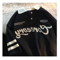 ราคา cod American Style Vintage Polo Neck T Shirt Short Sleeve Shirt Men Women Mens T Shirts oop (23026606104)