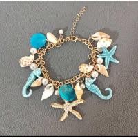 ราคา สร้อยข้อมือชายหาดม้าน้ำ ตกแต่งมุกเทียมเปลือกหอย โซ่ทอง 1 ชิ้น (23198364429)
