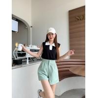 ราคา Beer Oil กางเกงขาสั้นเอวสูง ผ้าไมโคร งานตะขอ ซิปหน้า ขอบเอวยื่น เย็บจีบหน้า (22754691356)