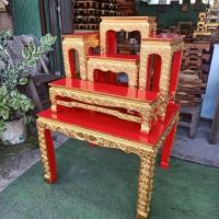 ราคา โต๊ะหมู่บูชา โต๊ะหมู่5 หน้า5 โต๊ะฐานสูง สีแดง ปิดทอง ไม้สัก โต๊ะวางพระ ฐานวางพระ (17239779448)